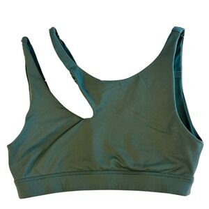 ALO Yoga S Olive Green Asymmetry Cut Out Strap Sports Bra Athletic Workout Top